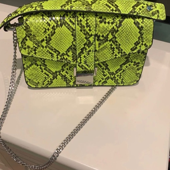 neon yellow snakeskin purse